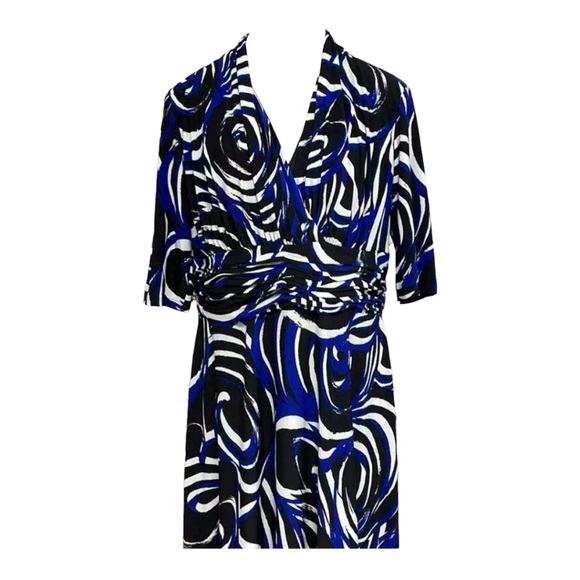 Evan Picone Women's Blue Black Swirl Print Elbow-Length Midi Dress Size 10 - Picture 5 of 8